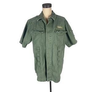 Kurtz men’s army green military button down cargo shirt SZ L